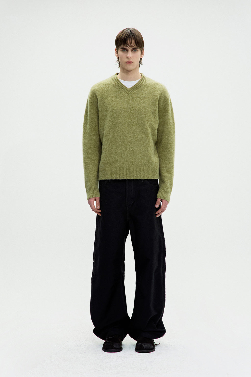 Coor - Wool Blend Hairy V-Neck Sweater (Pale Green) product image 2 | TRAB K-Fashion Australia