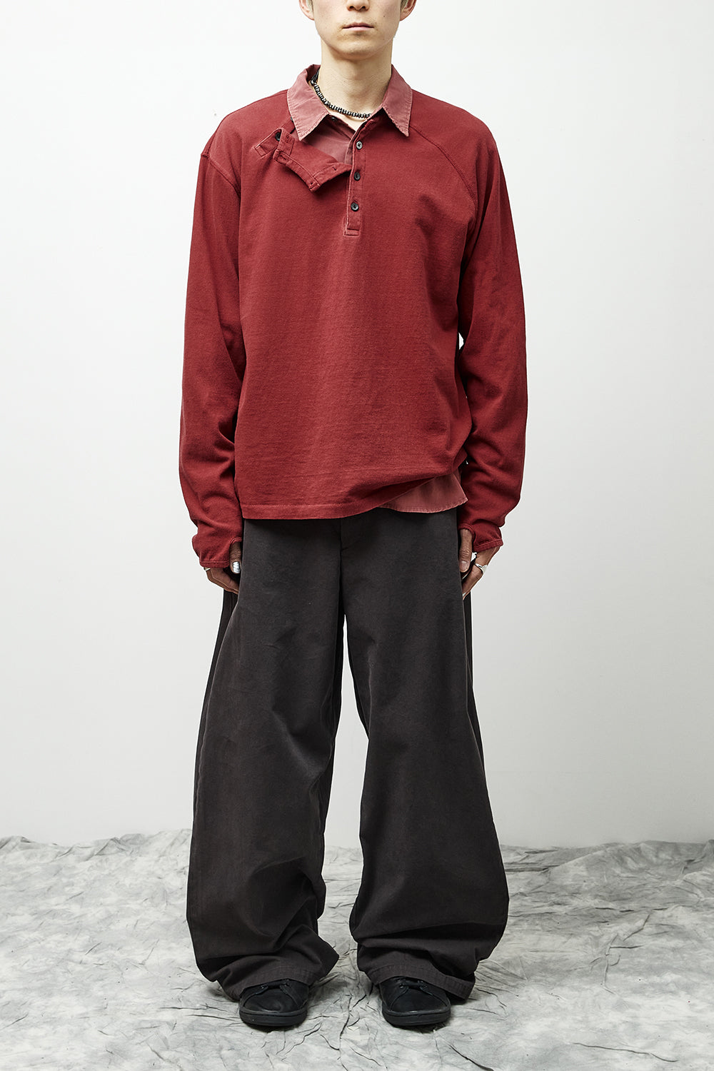 Hatchingroom - Double Henley Neck Tee Bleached (Red) product image 13 | TRAB K-Fashion Australia