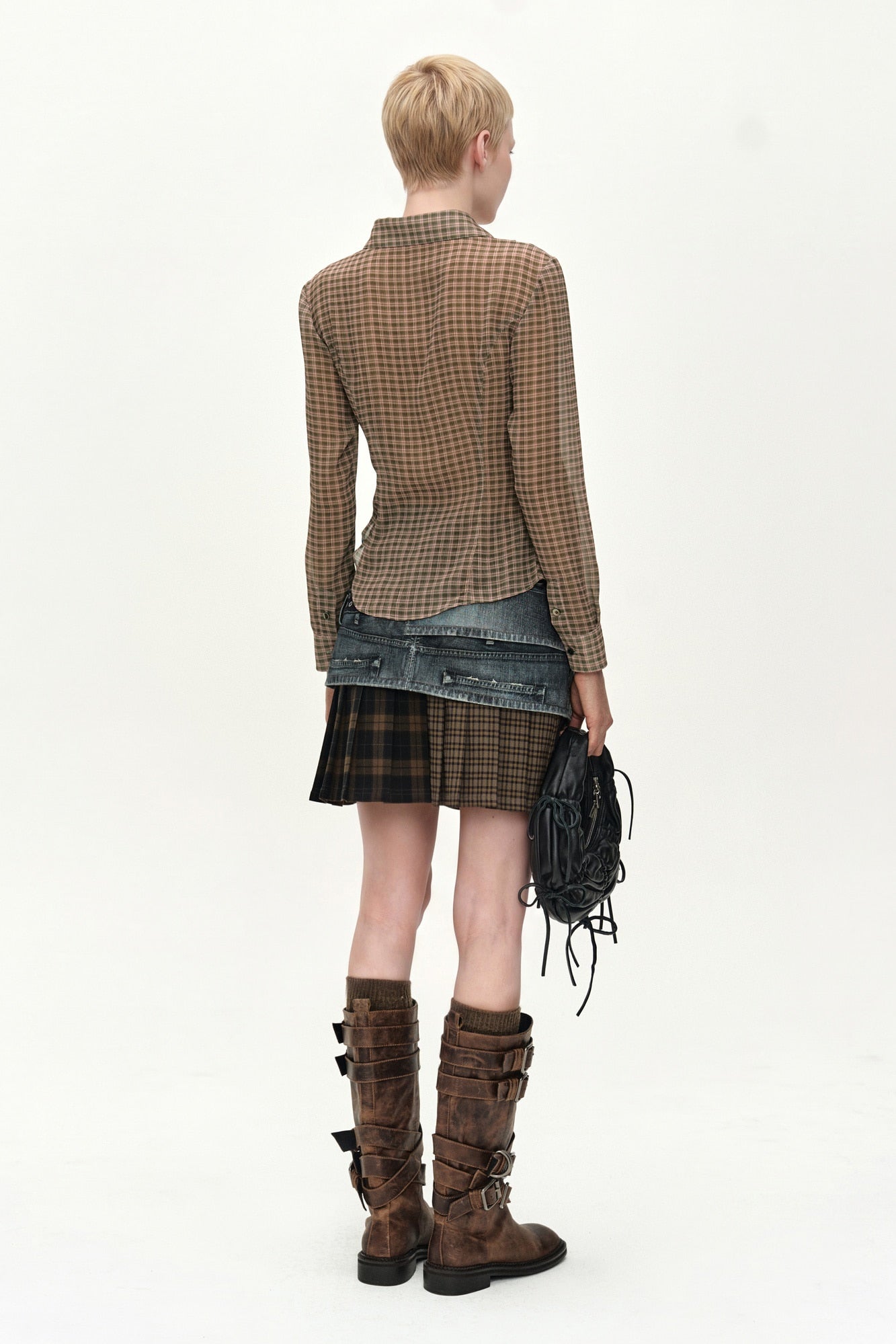 Andersson Bell - Asymmetric Studded Mesh Shirt (brown) (Brown) product image 3 | TRAB K-Fashion Australia
