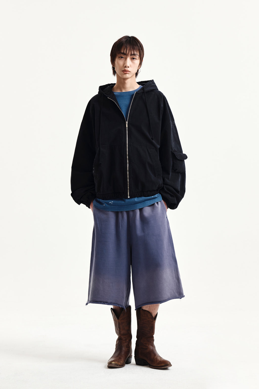 Matin Kim - Vintage Washed Back Logo Bermuda Sweatpants (Smoke Blue) product image 15 | TRAB K-Fashion Australia