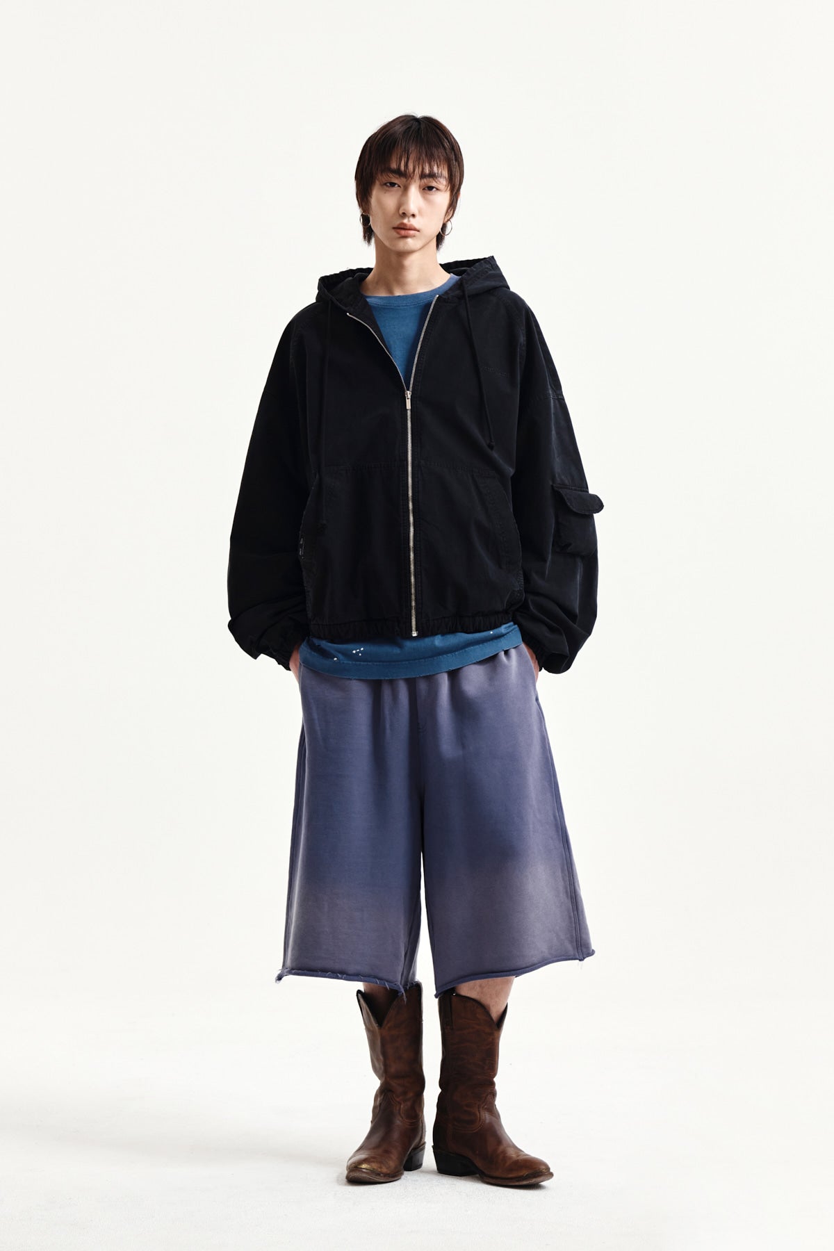 Matin Kim - Vintage Washed Back Logo Bermuda Sweatpants (Smoke Blue) product image 15 | TRAB K-Fashion Australia