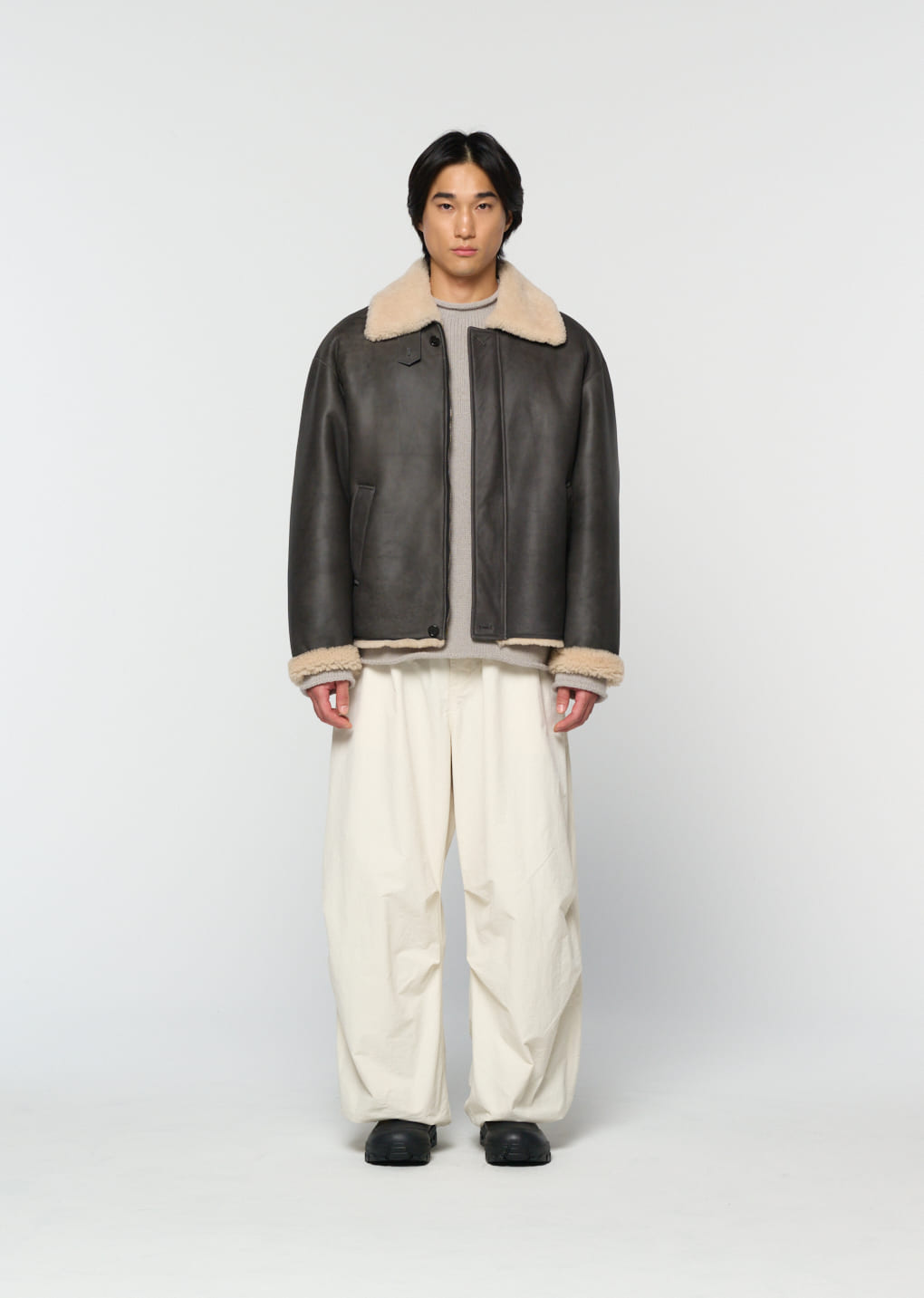 Amomento - [Pre-Order] lambskin shearling jumper (Khaki) product image 2 | TRAB K-Fashion Australia