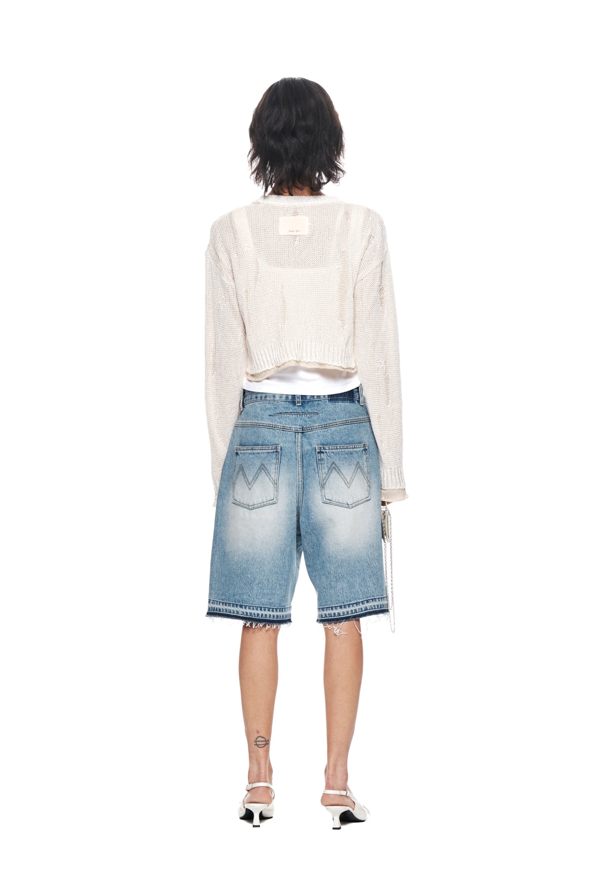 Matin Kim - Washed Half Denim Pants (Blue) product image 7 | TRAB K-Fashion Australia
