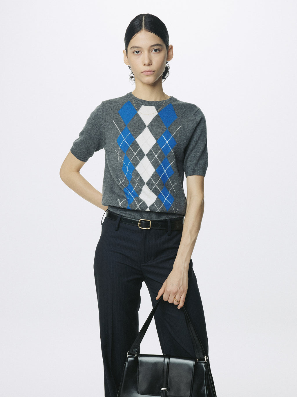 Tonywack - Superfine Wool Argyle Crew Neck Sweater (Grey Cobalt) product image 6 | TRAB K-Fashion Australia
