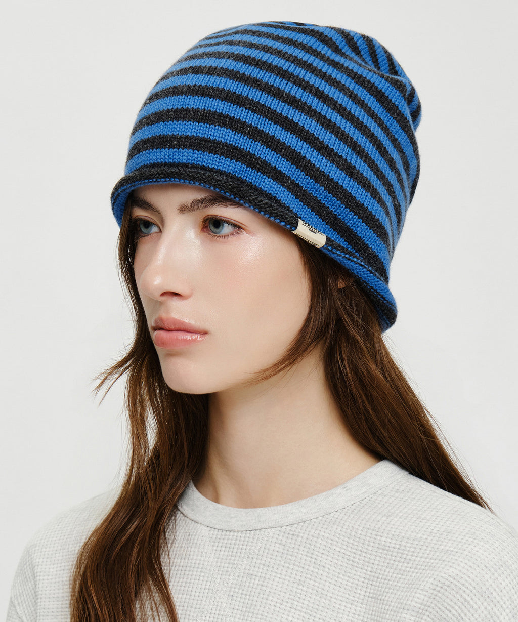 Marithe & Francois Girbaud - Micro Classic Logo Stripe Beanie (Blue) product image 2 | TRAB K-Fashion Australia