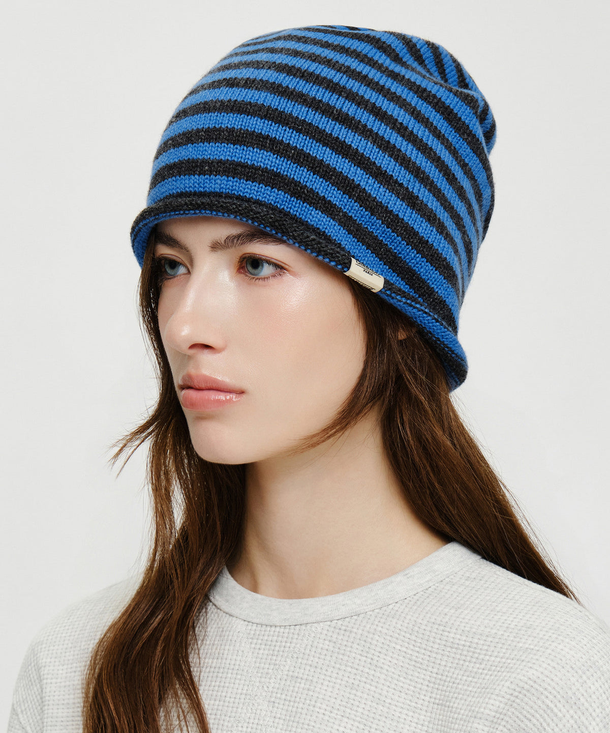 Marithe & Francois Girbaud - Micro Classic Logo Stripe Beanie (Blue) product image 2 | TRAB K-Fashion Australia