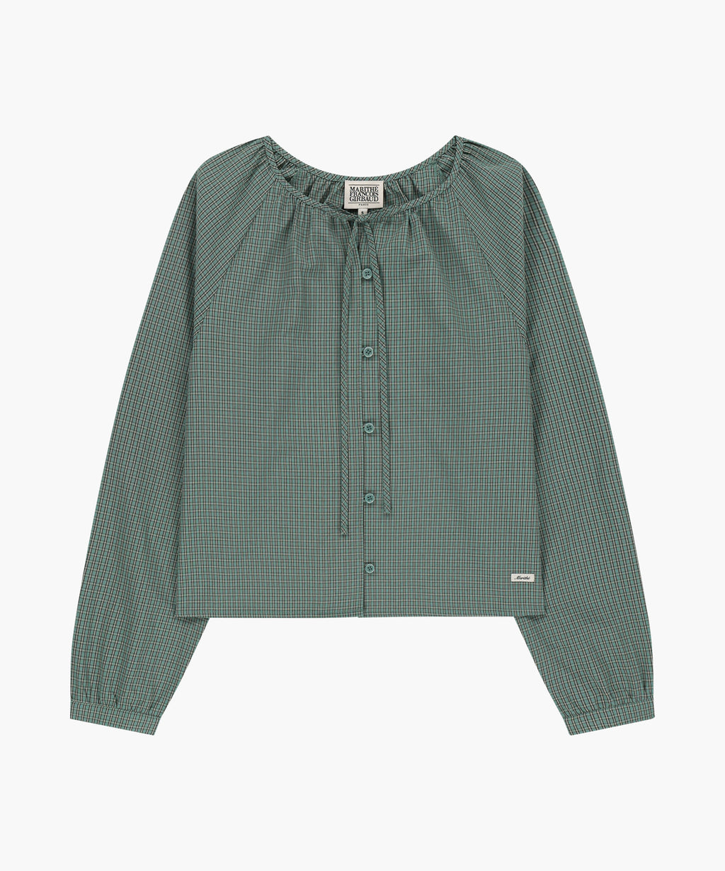 Marithe & Francois Girbaud - Check Ribbon Crop Blouse (Vintage Blue) product image 6 | TRAB K-Fashion Australia
