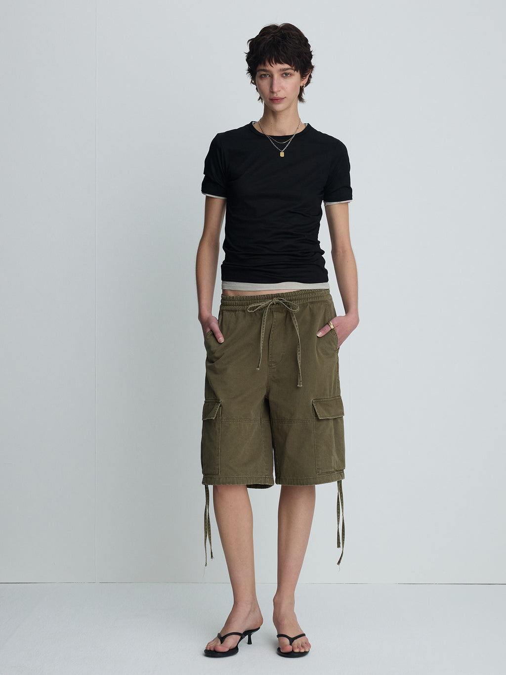 Tonywack - Garment-Washed Cargo Shorts (Olive) product image 2 | TRAB K-Fashion Australia
