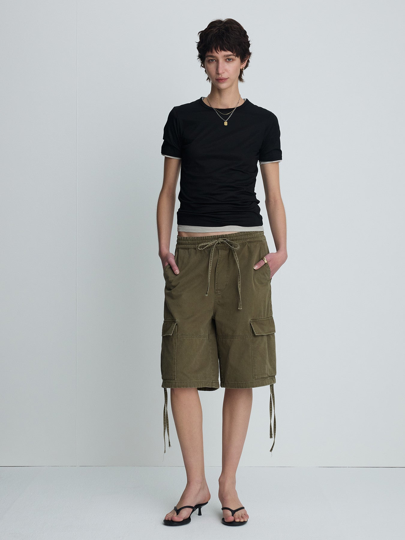 Tonywack - Garment-Washed Cargo Shorts (Olive) product image 2 | TRAB K-Fashion Australia