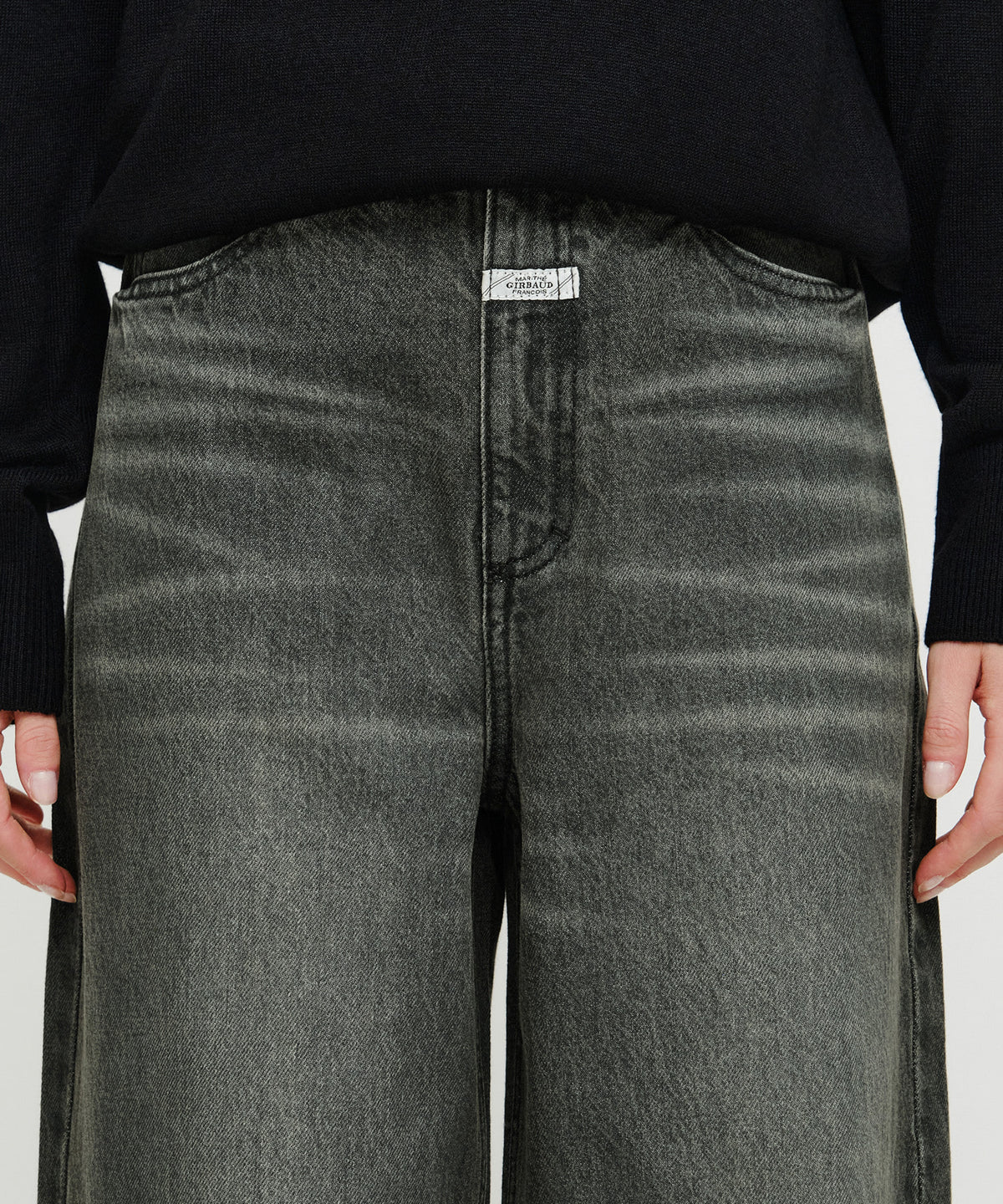 Marithe & Francois Girbaud - [Pre-order – Ships 7 Oct] Baggy Fit Dirty Washed Denim Pants (Black) product image 2 | TRAB K-Fashion Australia