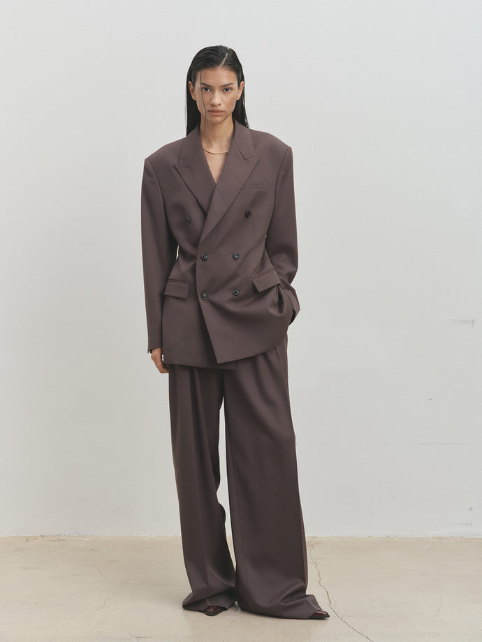 Tonywack - Wool Wide-Leg Pleated Trousers (Khaki Dark Brown) product image 1 | TRAB K-Fashion Australia