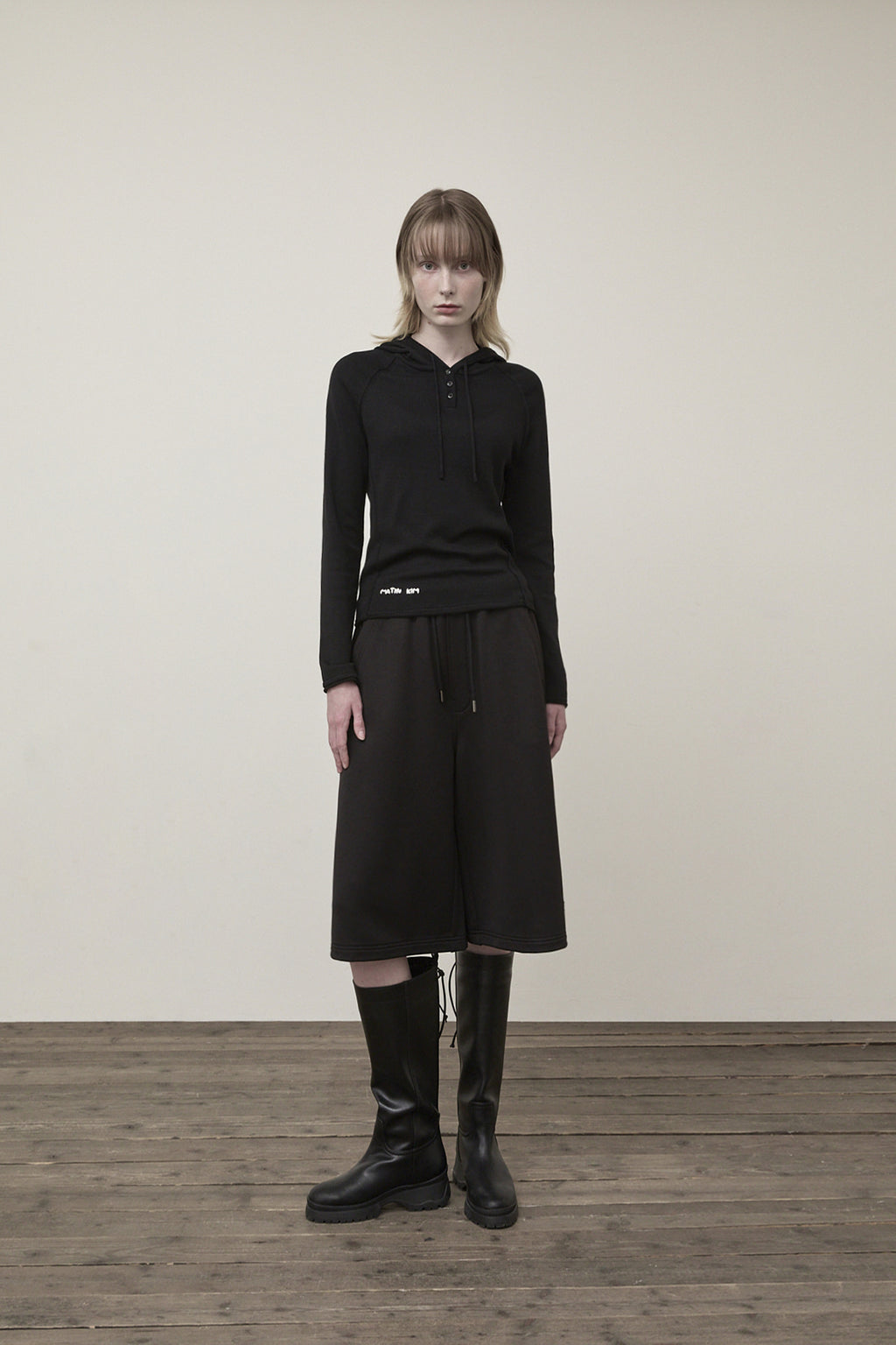 Matin Kim - Button Hoody Raglan Knit Top (Black) product image 9 | TRAB K-Fashion Australia