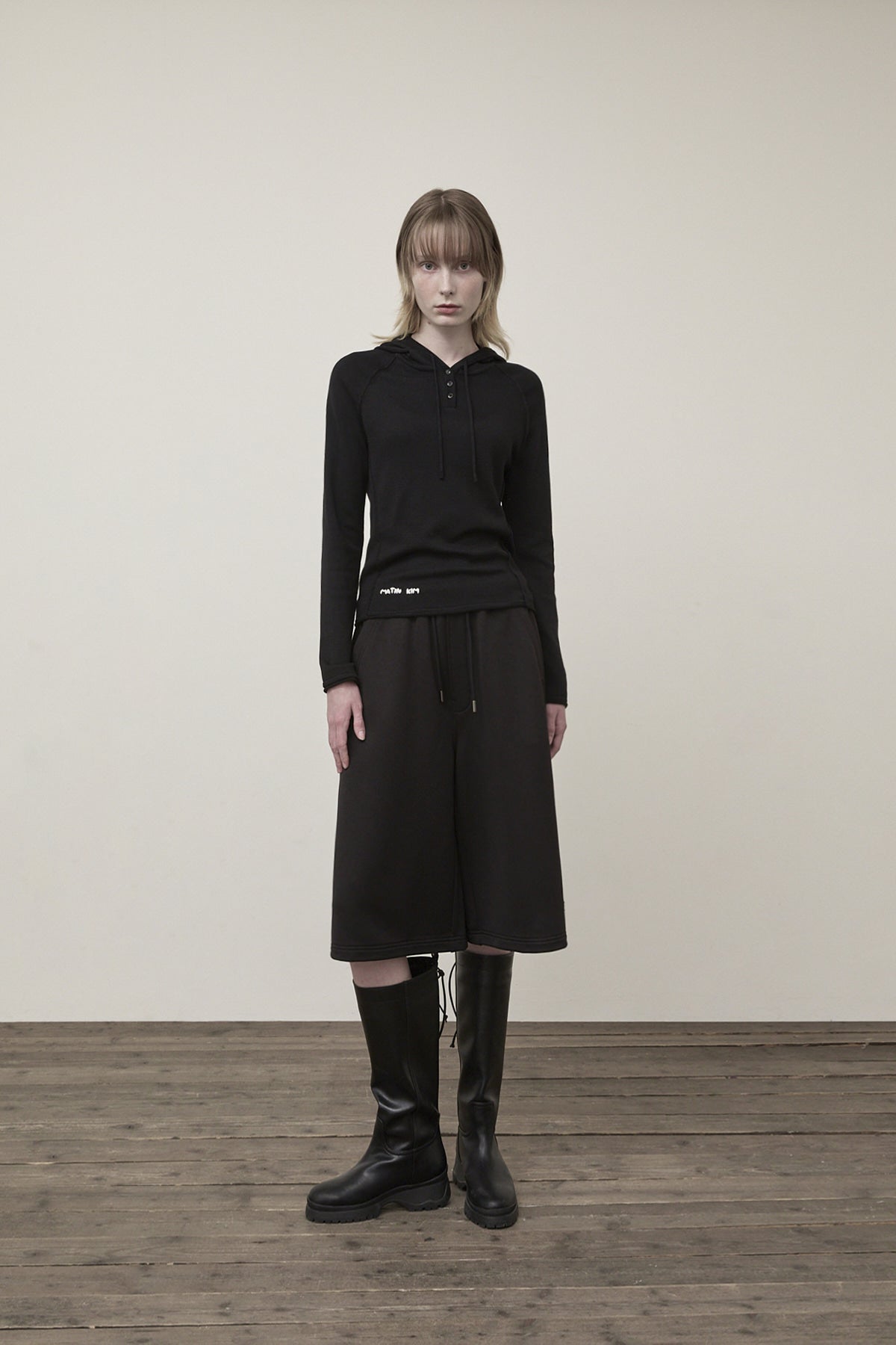 Matin Kim - Button Hoody Raglan Knit Top (Black) product image 9 | TRAB K-Fashion Australia