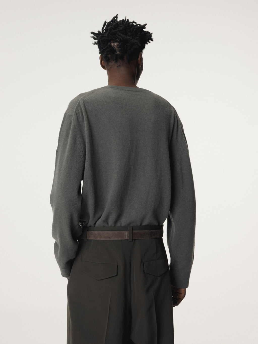 Recto - Contrast Layered V-Neck Knit Top (Taupe Grey) product image 7 | TRAB K-Fashion Australia