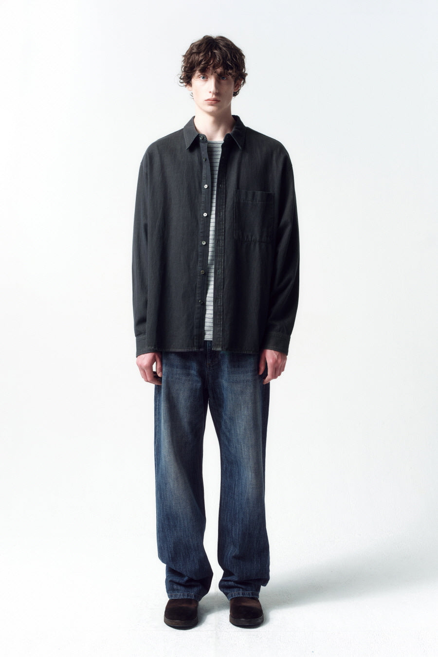 Insilence - Vintage Washed Denim Shirt (Mud Grey) product image 2 | TRAB K-Fashion Australia