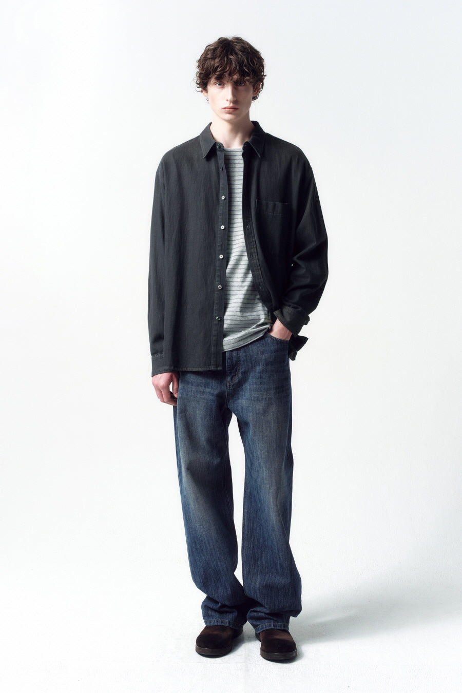 Insilence - Vintage Washed Denim Shirt (Mud Grey) product image 6 | TRAB K-Fashion Australia