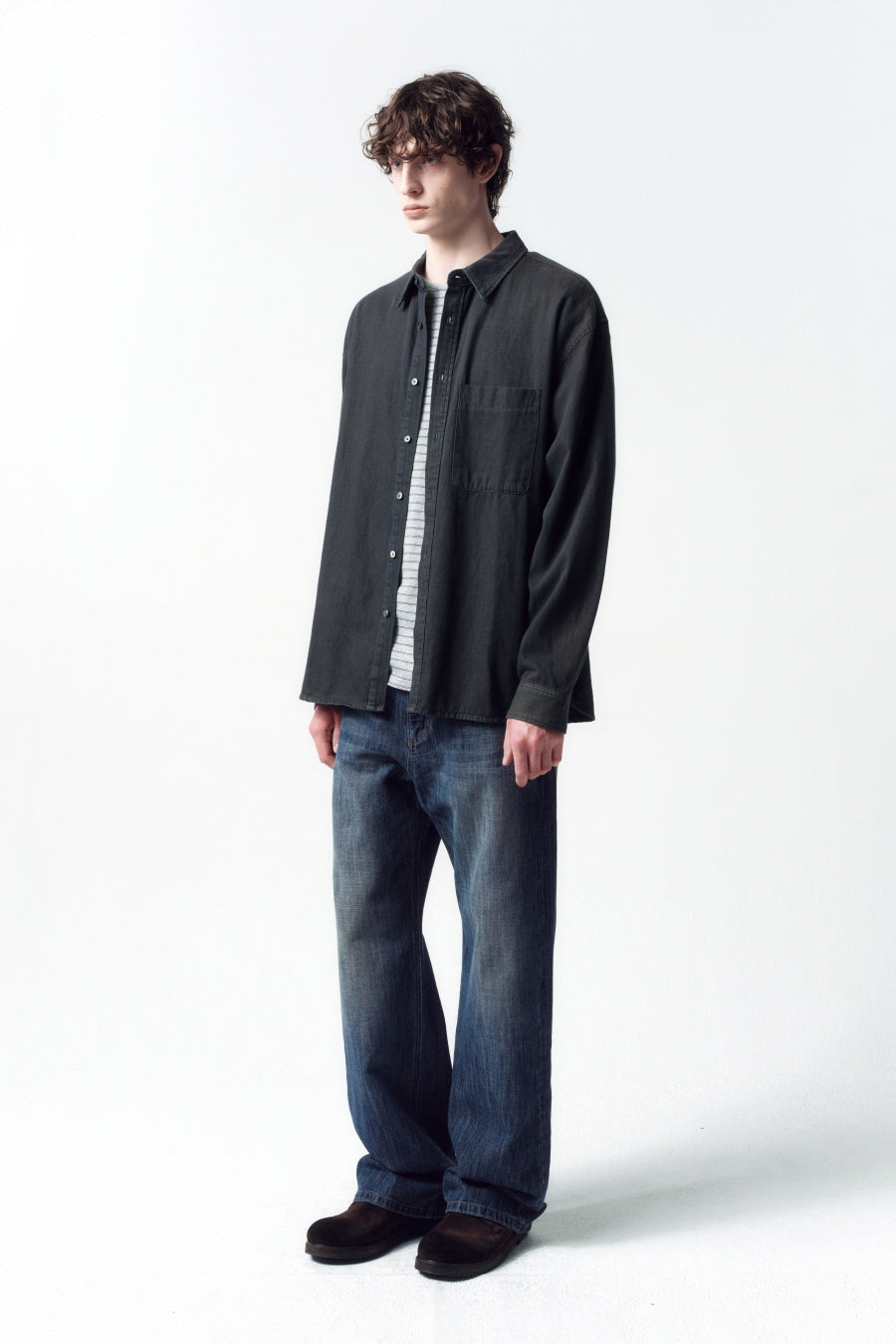 Insilence - Vintage Washed Denim Shirt (Mud Grey) product image 3 | TRAB K-Fashion Australia