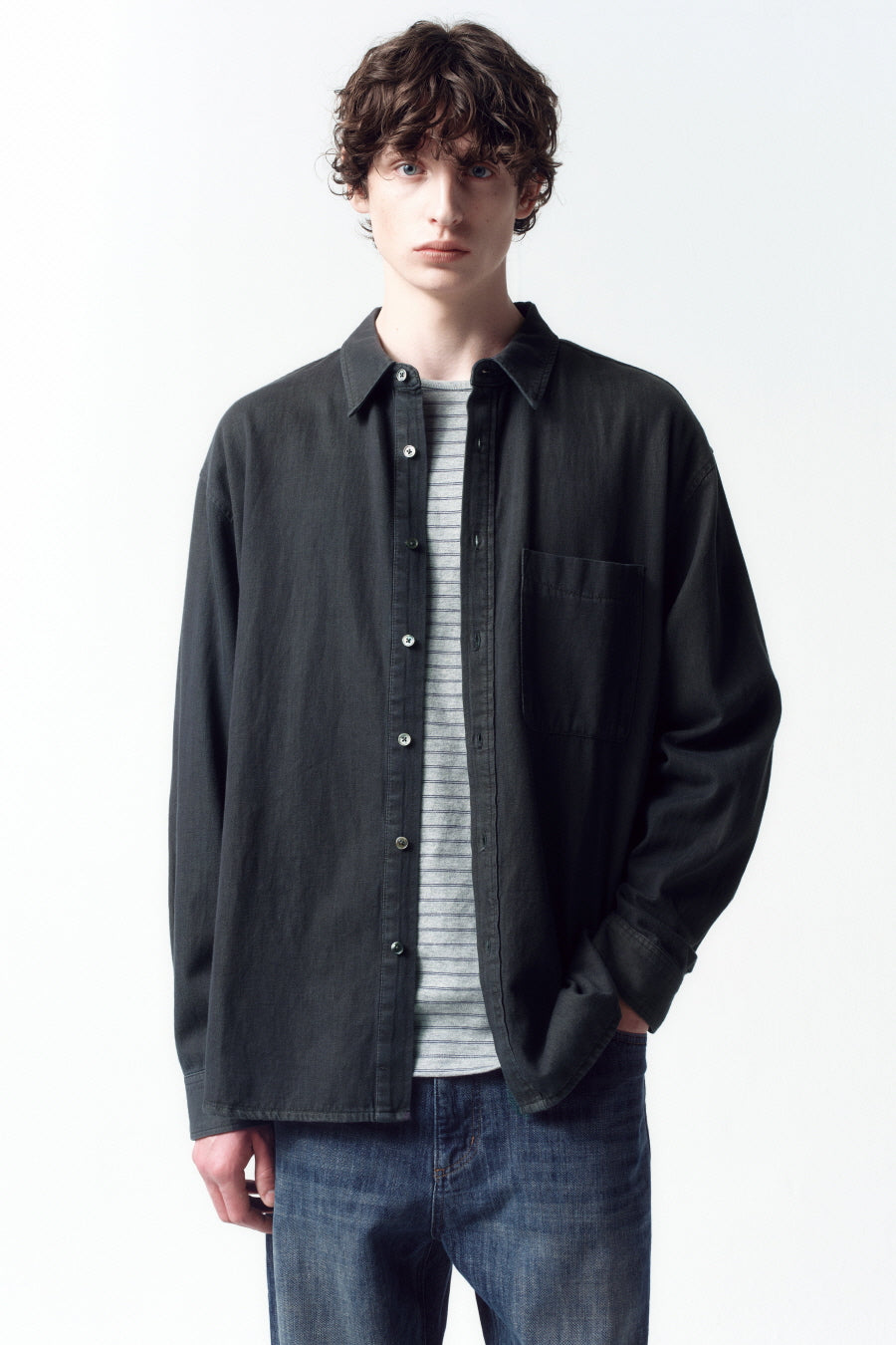 Insilence - Vintage Washed Denim Shirt (Mud Grey) product image 1 | TRAB K-Fashion Australia