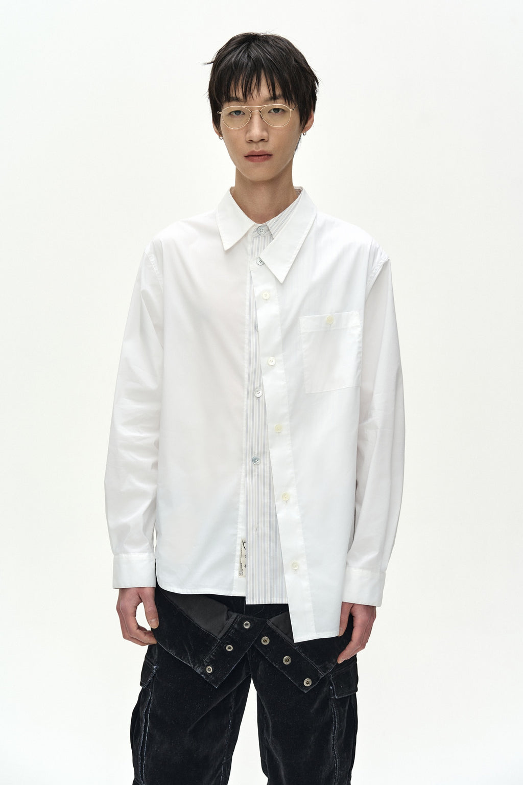 Andersson Bell - Asymmetric Layered Shirt (White/White Stripe) product image 3 | TRAB K-Fashion Australia