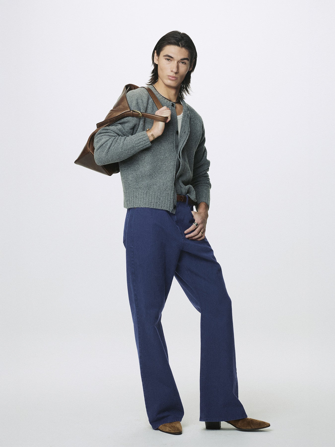 Tonywack - Washed Cotton Twill Loose Flared Jeans (Purple Blue) product image 8 | TRAB K-Fashion Australia