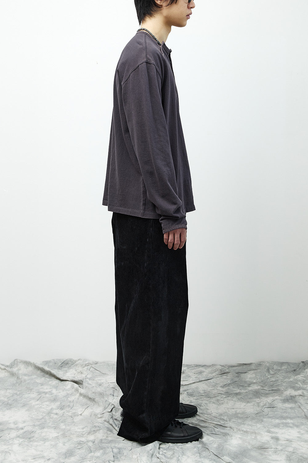 Hatchingroom - Double Henley Neck Tee Bleached Blue (Charcoal) product image 9 | TRAB K-Fashion Australia