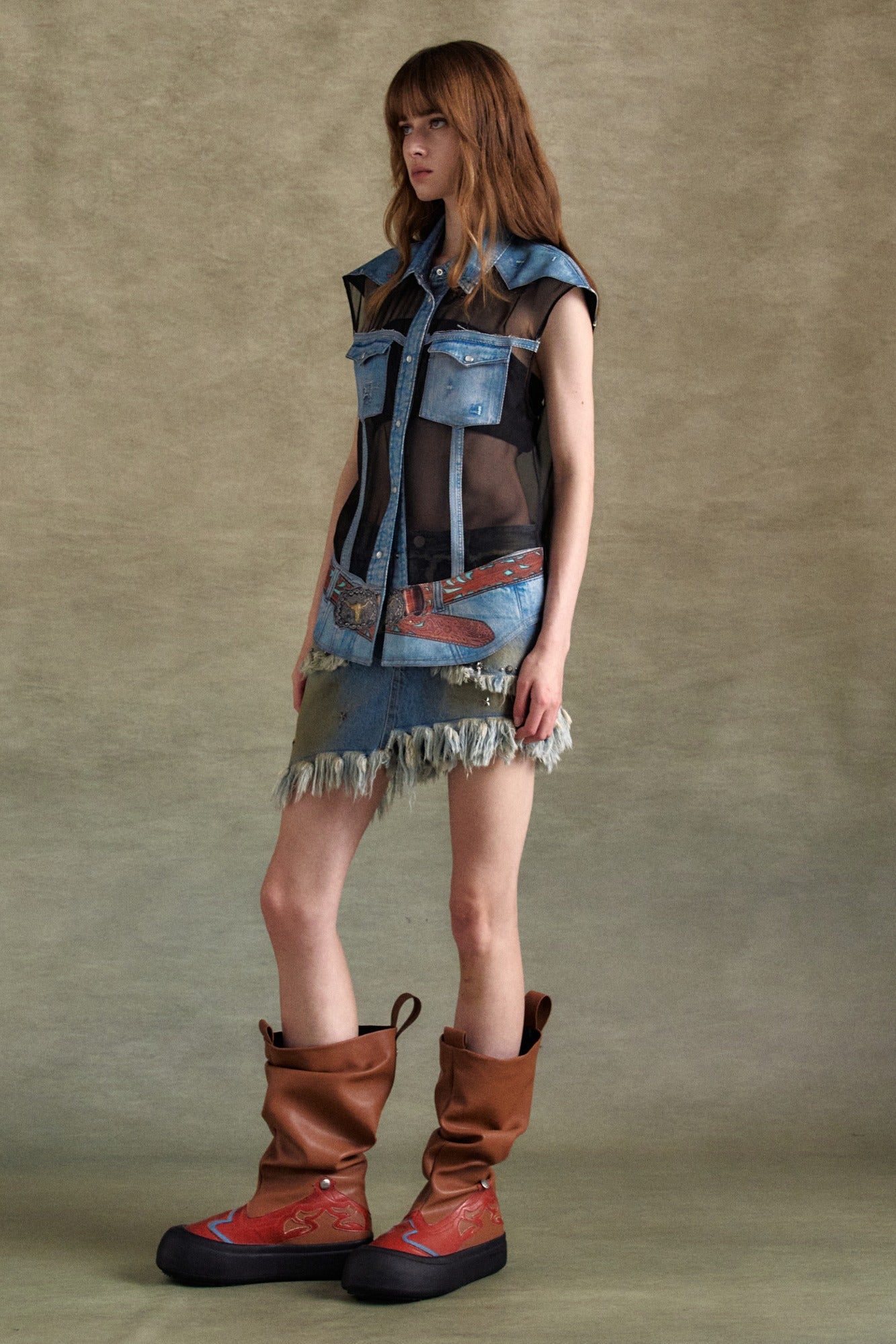 Andersson Bell - Dusty Denim Riveted Skirt (Dusty Blue) product image 1 | TRAB K-Fashion Australia