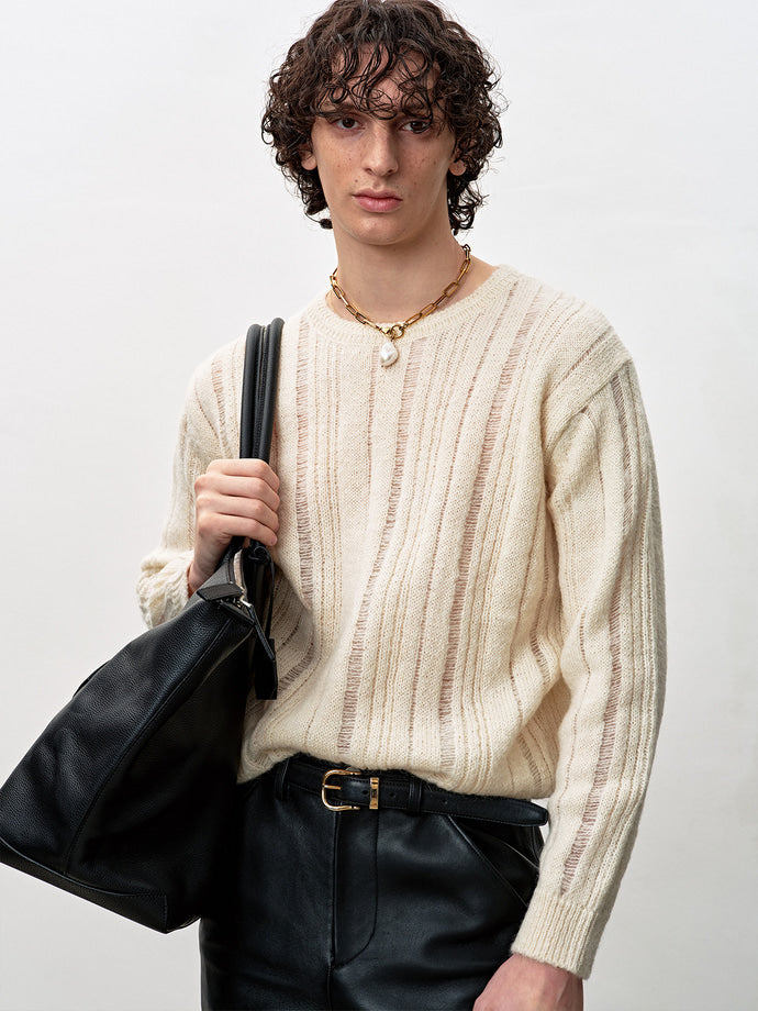 Tonywack - Kid Mohair Distressed Ribbed Sweater (Ecru) product image 5 | TRAB K-Fashion Australia