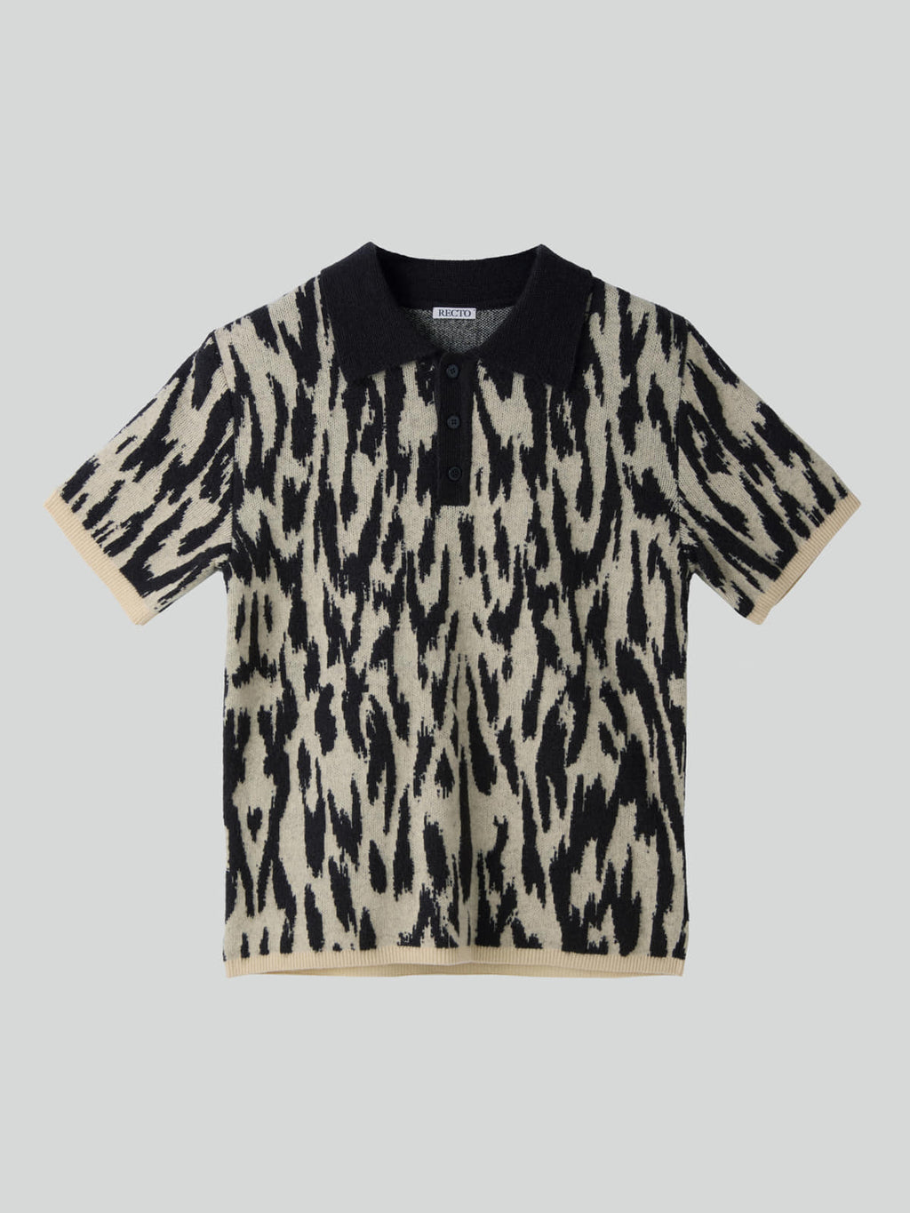 Recto - Leopard Jacquard Polo Knit Top (Dark Brown) product image 6 | TRAB K-Fashion Australia