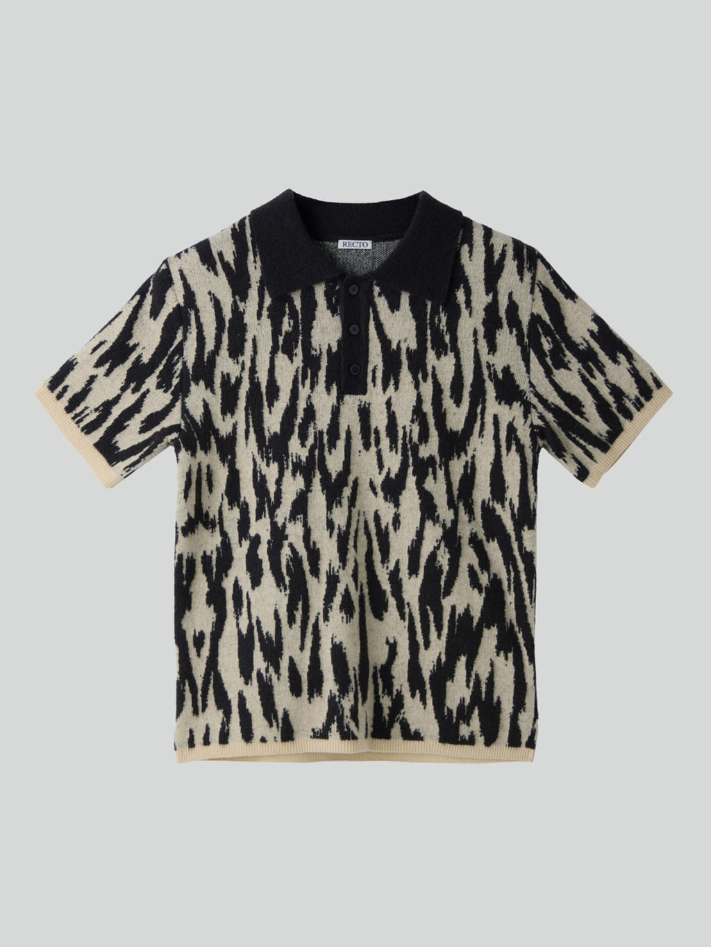 Recto - Leopard Jacquard Polo Knit Top (Dark Brown) product image 6 | TRAB K-Fashion Australia