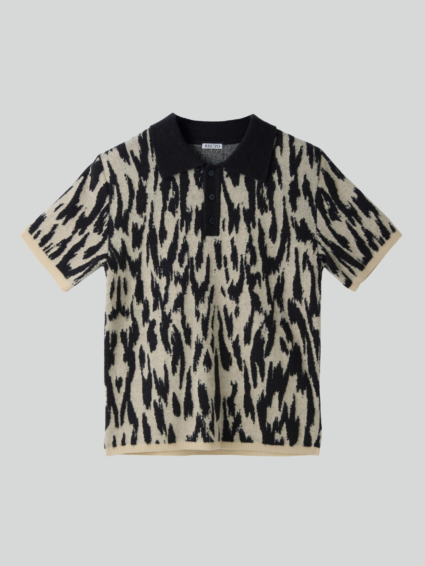 Recto - Leopard Jacquard Polo Knit Top (Dark Brown) product image 6 | TRAB K-Fashion Australia