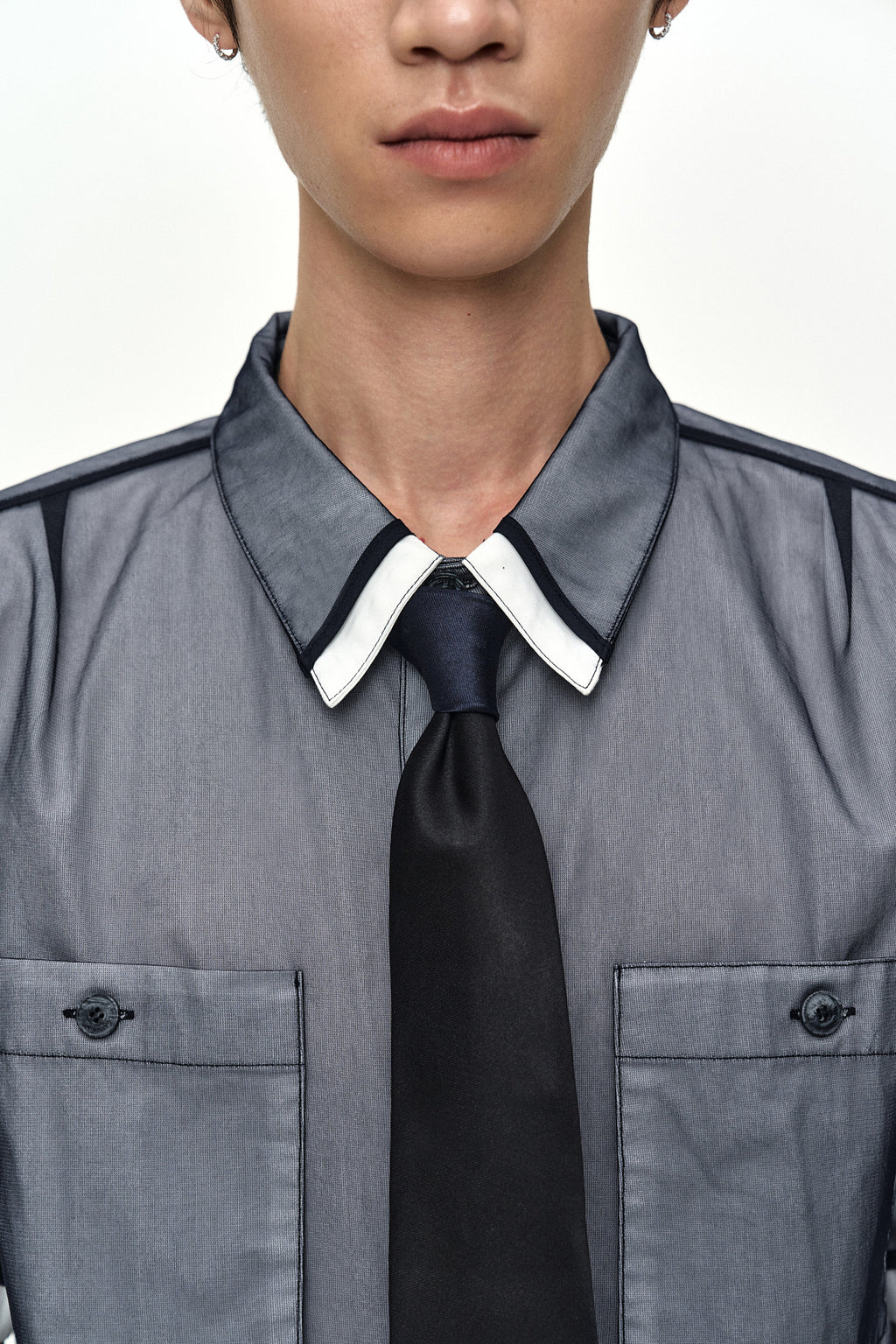 Andersson Bell - White Sheer Layered Shirt (White/Navy) product image 5 | TRAB K-Fashion Australia