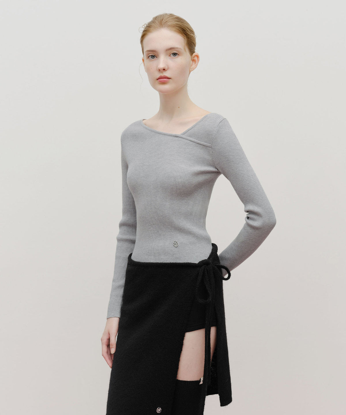 Marithe & Francois Girbaud - Circle Logo Neck Point Knit (Heather Gray) product image 1 | TRAB K-Fashion Australia