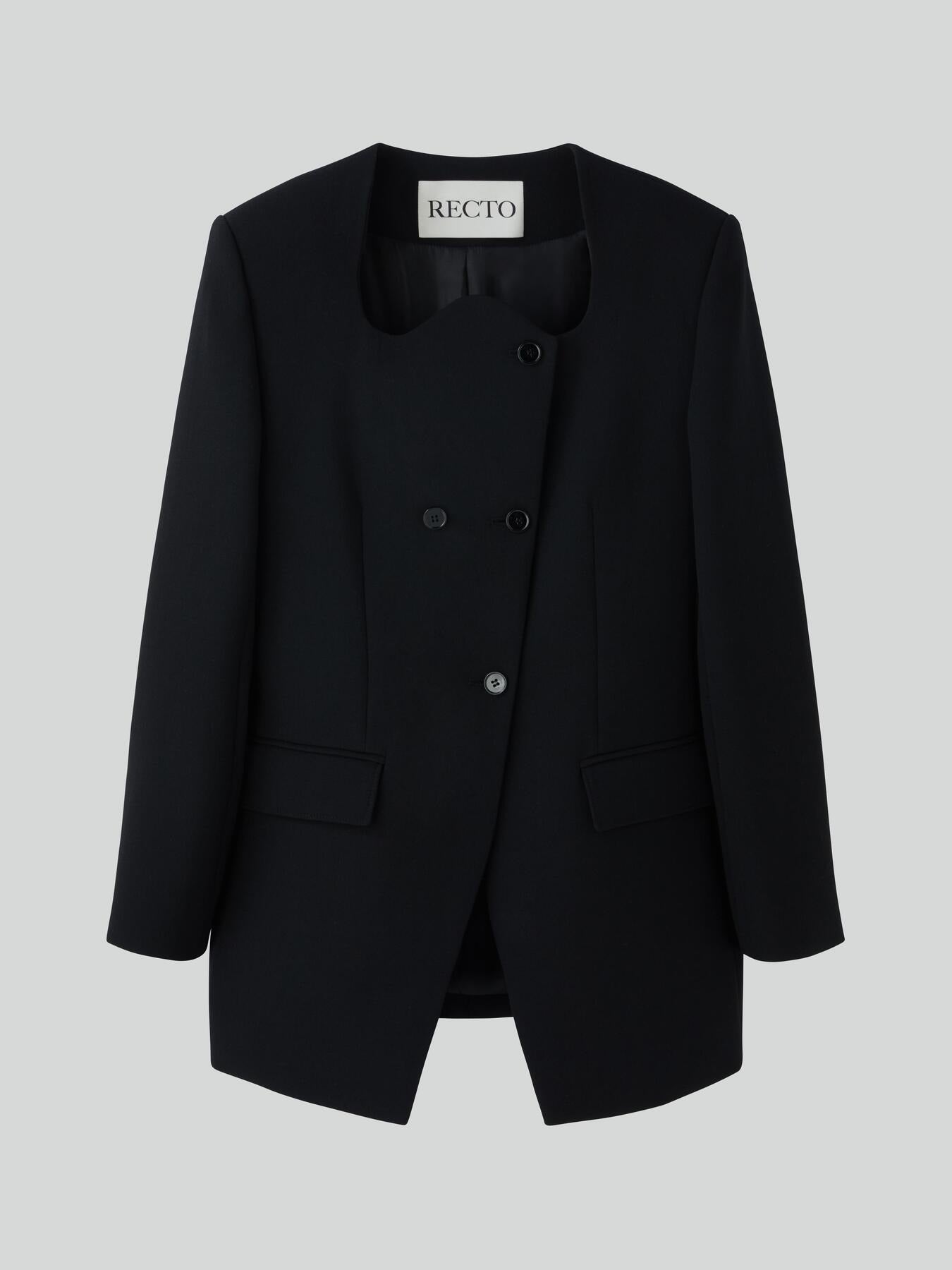 Recto - Rc Signature Curved Neck Long Jacket (Black) product image 1 | TRAB K-Fashion Australia