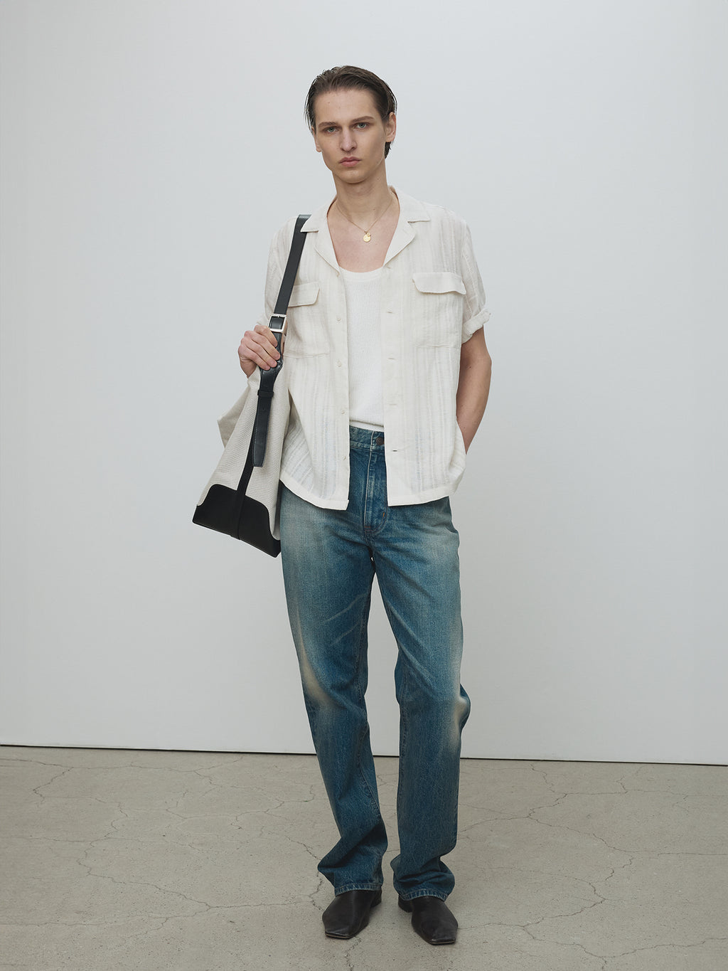 Tonywack - French Linen Croched Shirt (Light Beige) product image 1 | TRAB K-Fashion Australia
