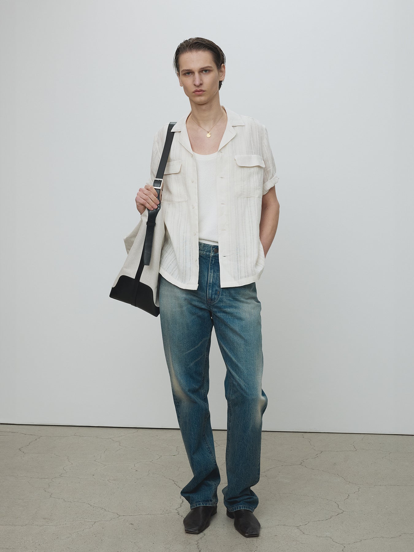 Tonywack - French Linen Croched Shirt (Light Beige) product image 1 | TRAB K-Fashion Australia