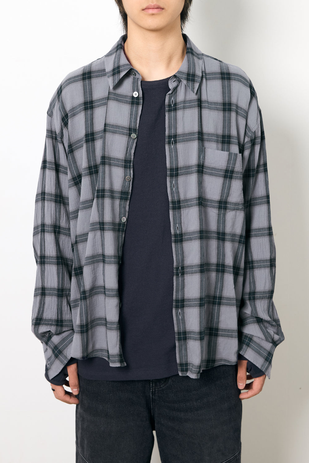 Hatchingroom - Classic Shirt Over Dyed Check (Blue Grey) product image 9 | TRAB K-Fashion Australia