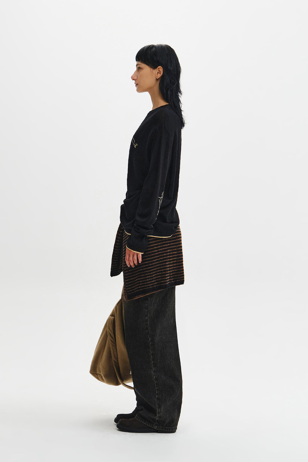 Matin Kim - Matin Sleeve Graphic Sheer Knit Pullover (Black) product image 9 | TRAB K-Fashion Australia