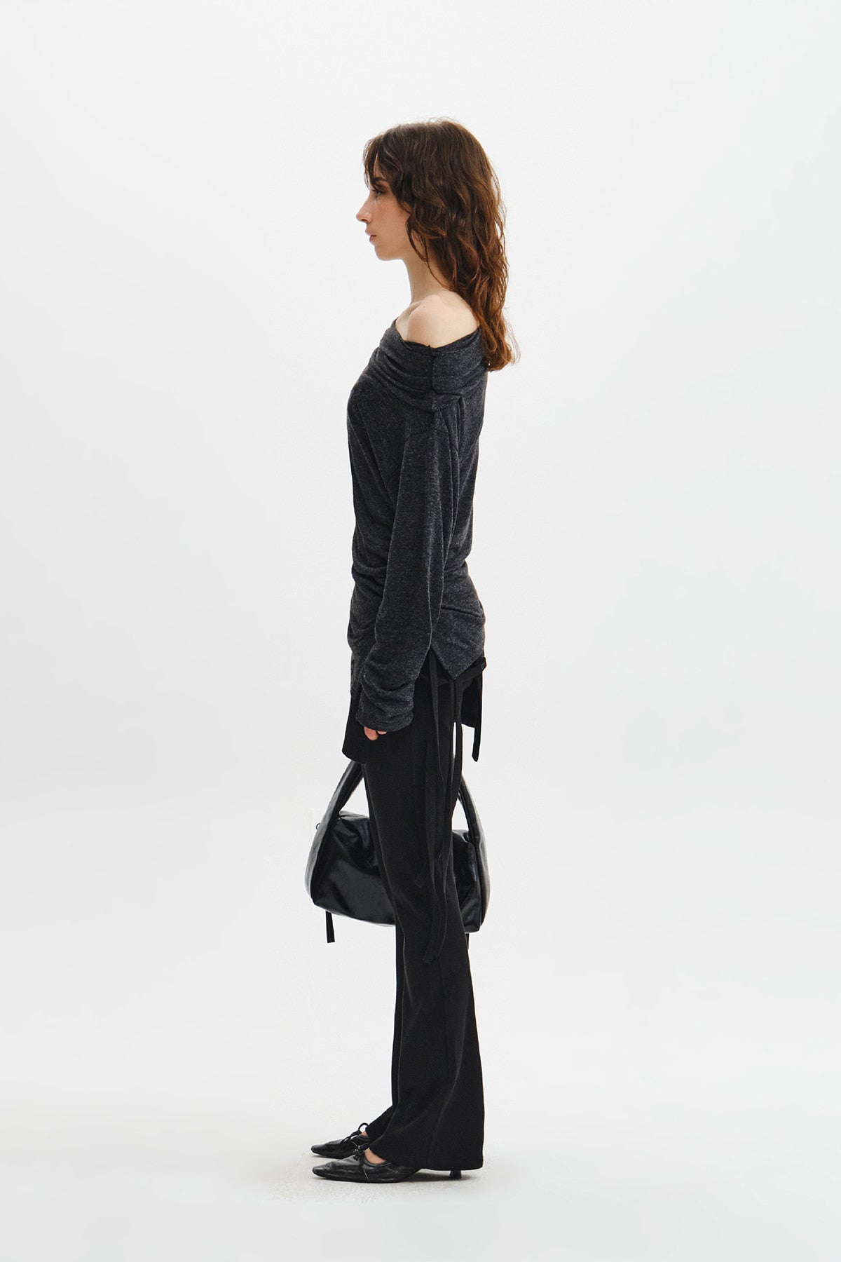 Matin Kim - Asymmetric Side Shirring Top (Charcoal) product image 9 | TRAB K-Fashion Australia