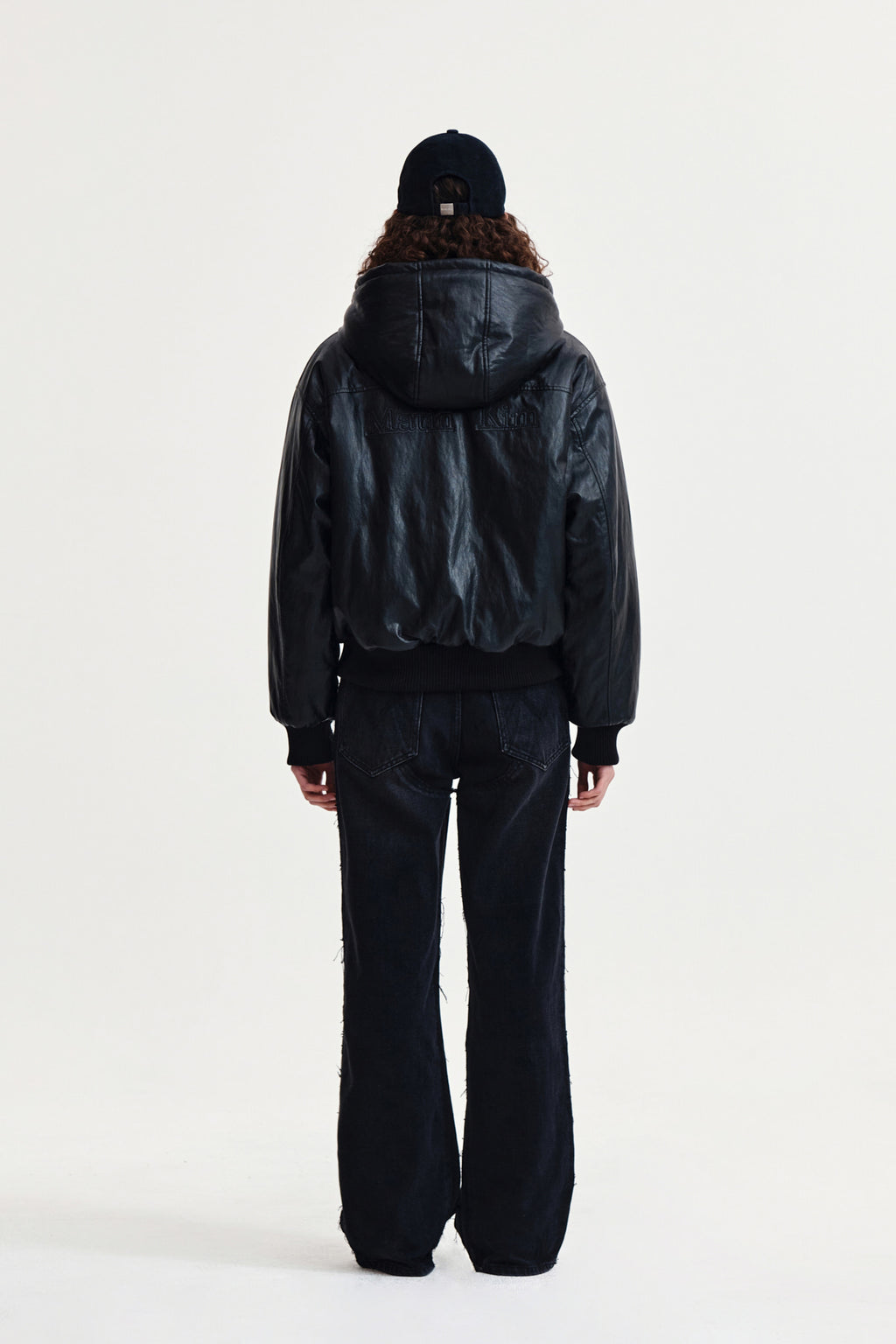 Matin Kim - Faux Leather Zip Up Hoody (Black) product image 7 | TRAB K-Fashion Australia