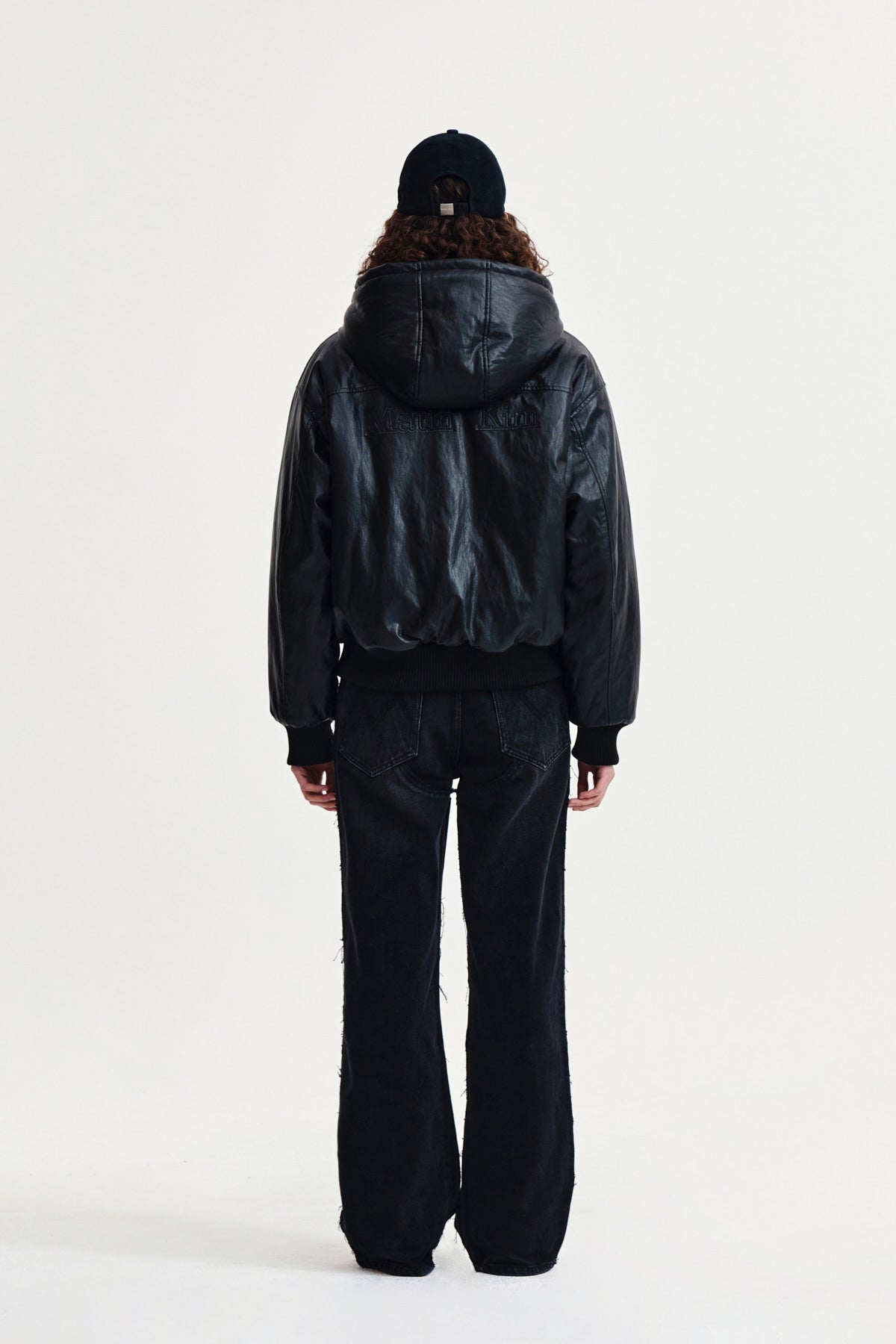 Matin Kim - Faux Leather Zip Up Hoody (Black) product image 7 | TRAB K-Fashion Australia