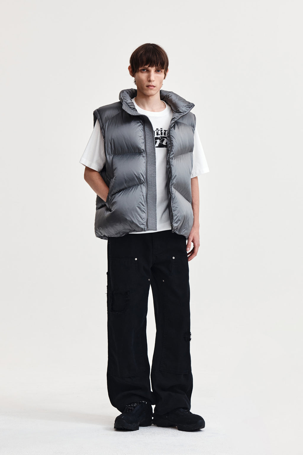 Matin Kim - Unbalance Quilted Down Vest (Grey) product image 9 | TRAB K-Fashion Australia