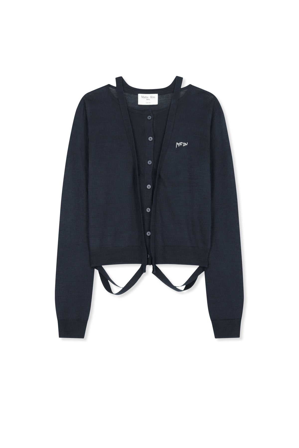 Matin Kim - String Detail Knit Cardigan (Dark Navy) product image 1 | TRAB K-Fashion Australia