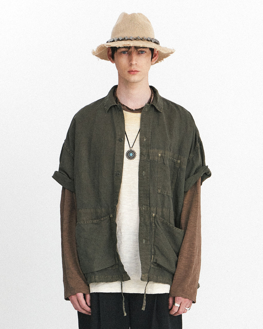 Eastlogue - Carpenter Work Half Shirts (Olive) product image 2 | TRAB K-Fashion Australia