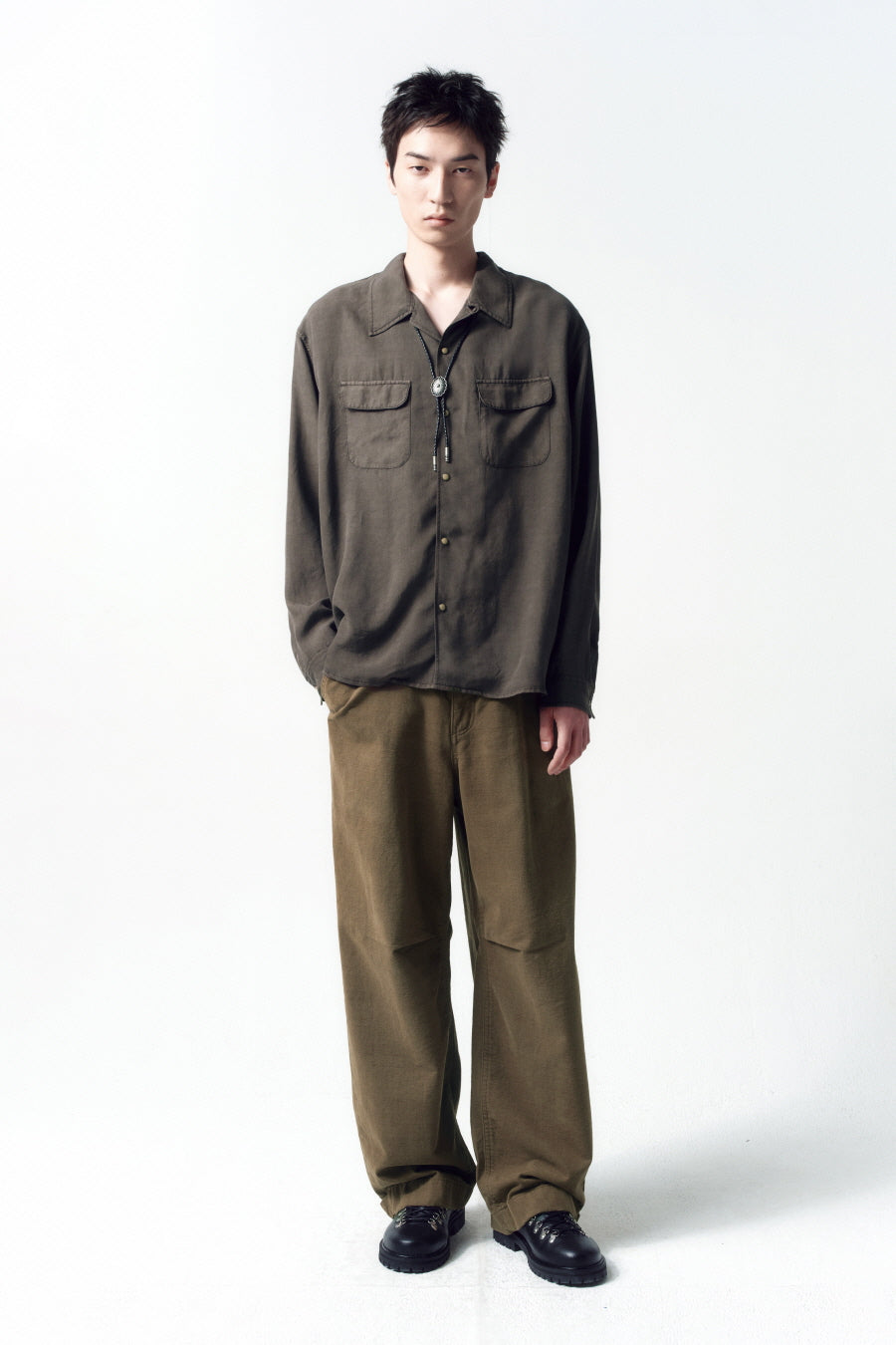 Insilence - Tencel Gabardine Open Collar Shirts (Olive Grey) product image 6 | TRAB K-Fashion Australia