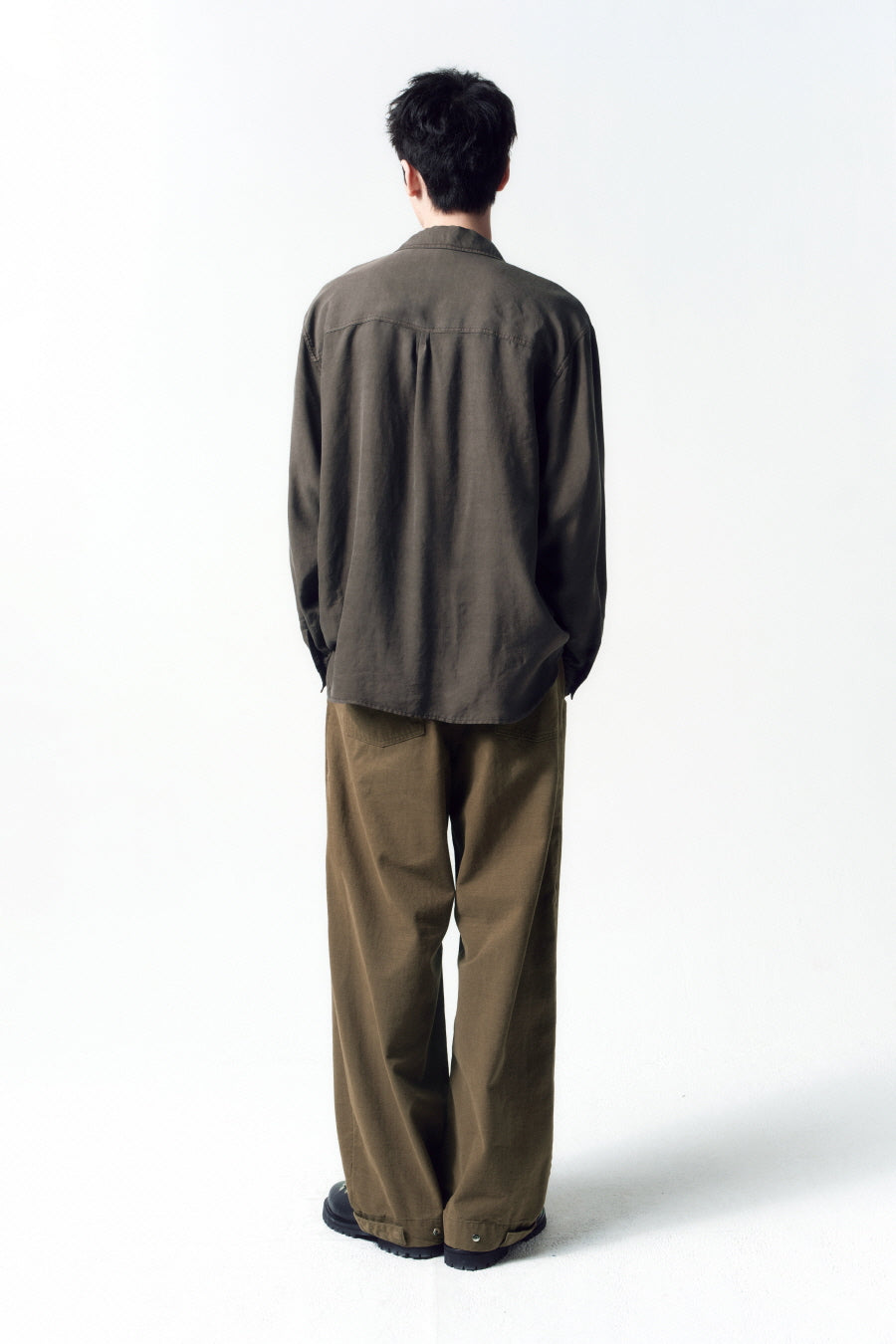 Insilence - Tencel Gabardine Open Collar Shirts (Olive Grey) product image 5 | TRAB K-Fashion Australia