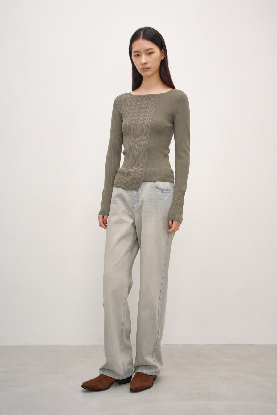 Insilence - Unbalanced Mixed Knit (Light Khaki) product image 6 | TRAB K-Fashion Australia