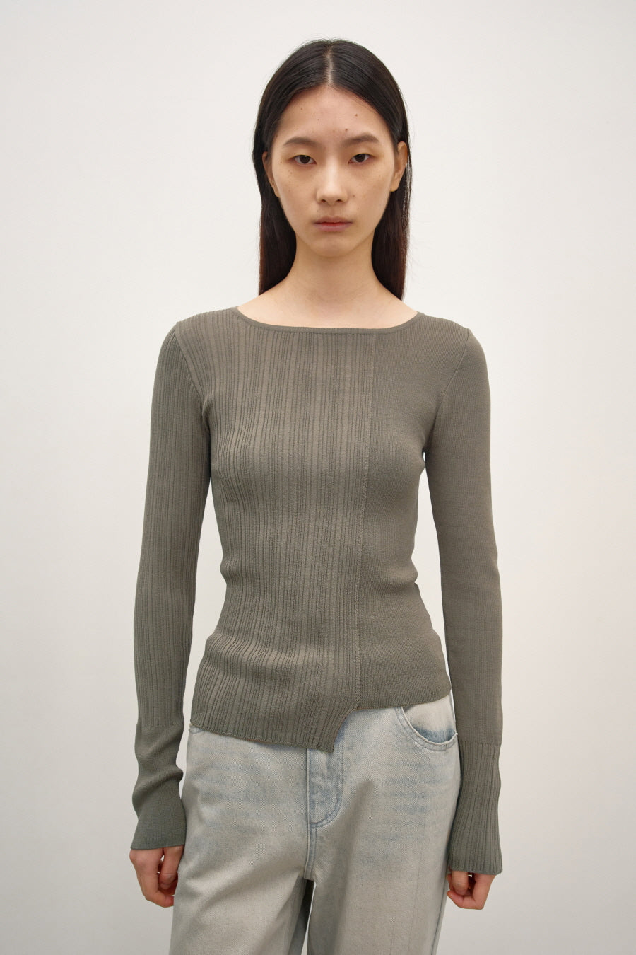 Insilence - Unbalanced Mixed Knit (Light Khaki) product image 1 | TRAB K-Fashion Australia