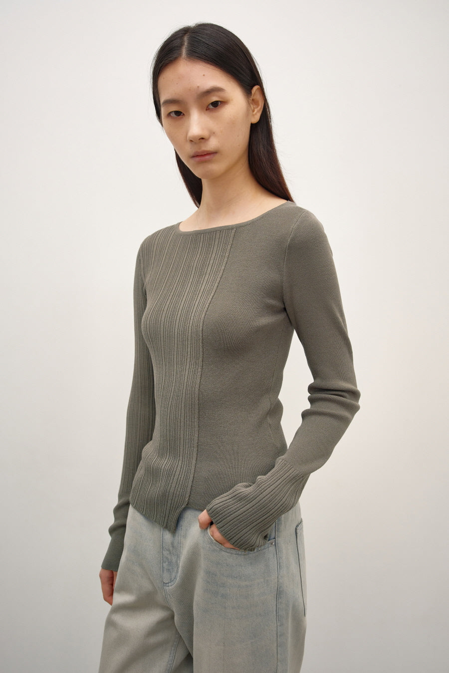 Insilence - Unbalanced Mixed Knit (Light Khaki) product image 5 | TRAB K-Fashion Australia