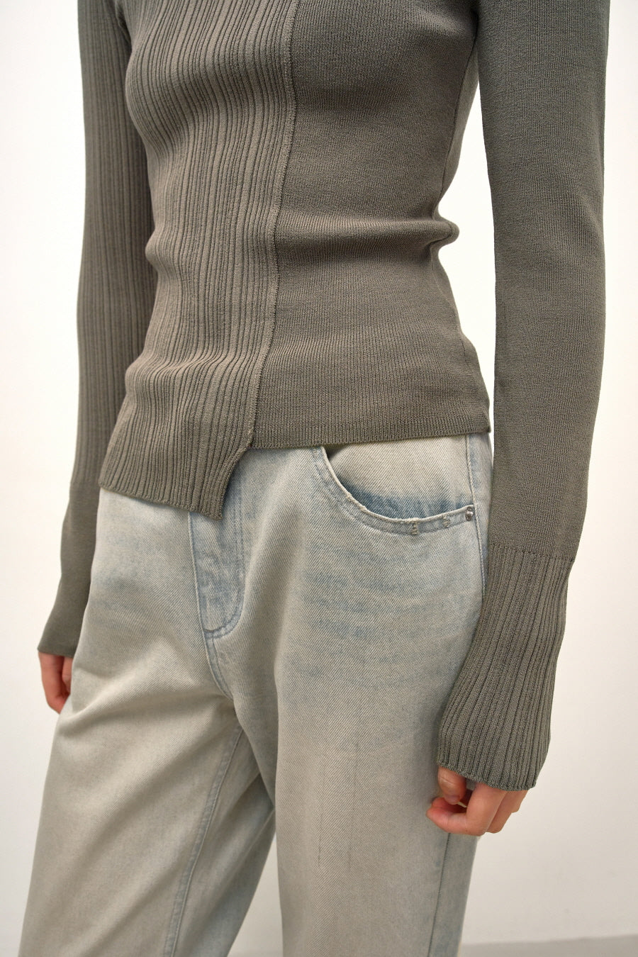 Insilence - Unbalanced Mixed Knit (Light Khaki) product image 2 | TRAB K-Fashion Australia