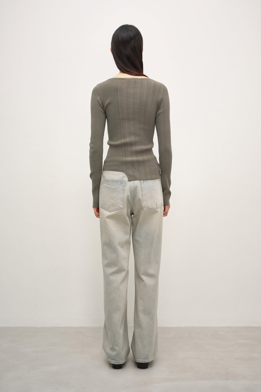 Insilence - Unbalanced Mixed Knit (Light Khaki) product image 4 | TRAB K-Fashion Australia